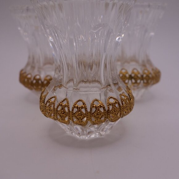 Set of Three(3) Crystal Toothpick Holders with Gold Color Metal Decoration - Picture 2 of 13